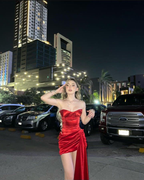 Vestido de fiesta rojo ajustado con escote corazón vintage, vestido de fiesta rojo Y4597