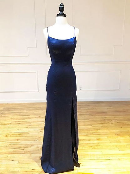 Backless Dark Navy Blue Long Prom Dresses Dark Navy Blue Formal Graduation Evening Dresses Y7432