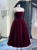 Vestido de fiesta de terciopelo burdeos con cuentas y tirantes finos, vestido de noche de longitud media Y4631