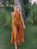 Vestido de fiesta elegante de un solo hombro con abertura, vestido de noche moderno Y6248