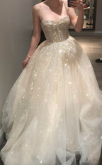 Damen Spaghettiträger Glitzerndes Bohemian Brautkleid Y5872