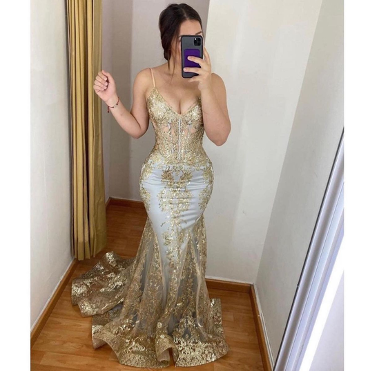 Sexy Spaghetti Straps Mermaid Evening Dress .Glamorous Evening Gown Y5253