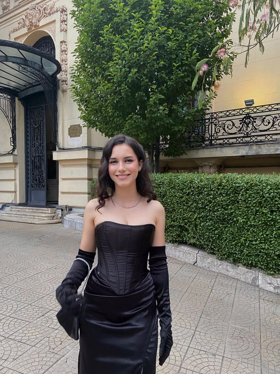 Charming Black Strapless Sheath Prom Dress With Split Black Evening Dress Y6385