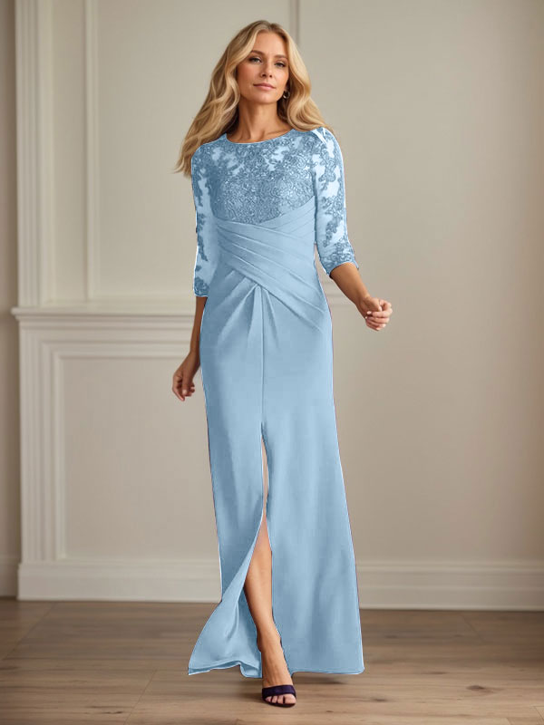 Vestido para madre de la novia de crepé elástico con encaje color ciruela