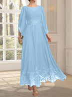 Vestido de gasa con encaje y lentejuelas para madre de la novia, corte A, escote ilusión, largo hasta los tobillos