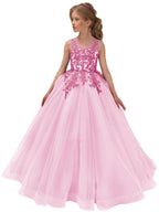 Blumenmädchenkleider aus Spitzentüll für Hochzeiten, Festkleid aus floraler Spitze für Teenager 