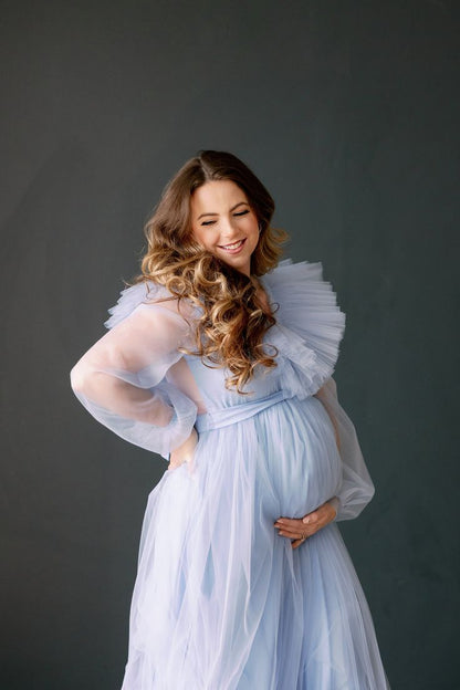 Tulle Baby Shower Light Blue Dress For Mommy SY054