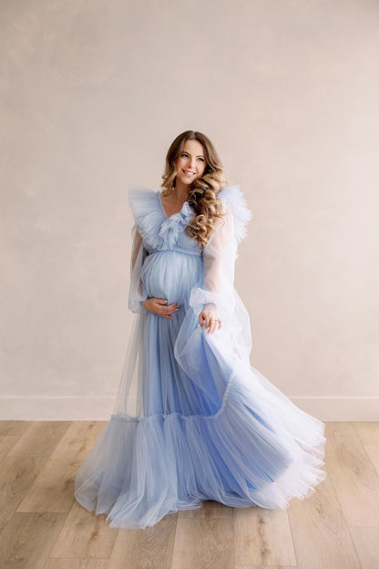 Tulle Baby Shower Light Blue Dress For Mommy SY054