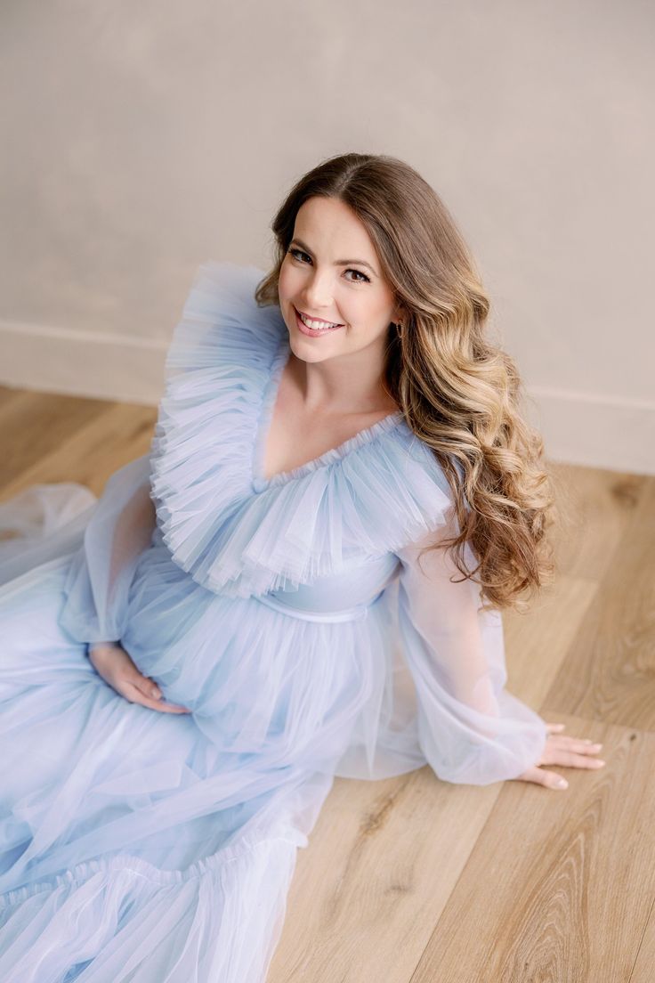 Tulle Baby Shower Light Blue Dress For Mommy SY054