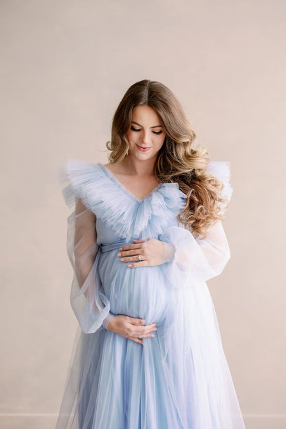 Tulle Baby Shower Light Blue Dress For Mommy SY054