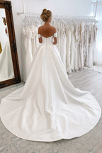 Vestido de novia sencillo de satén con hombros descubiertos WD649