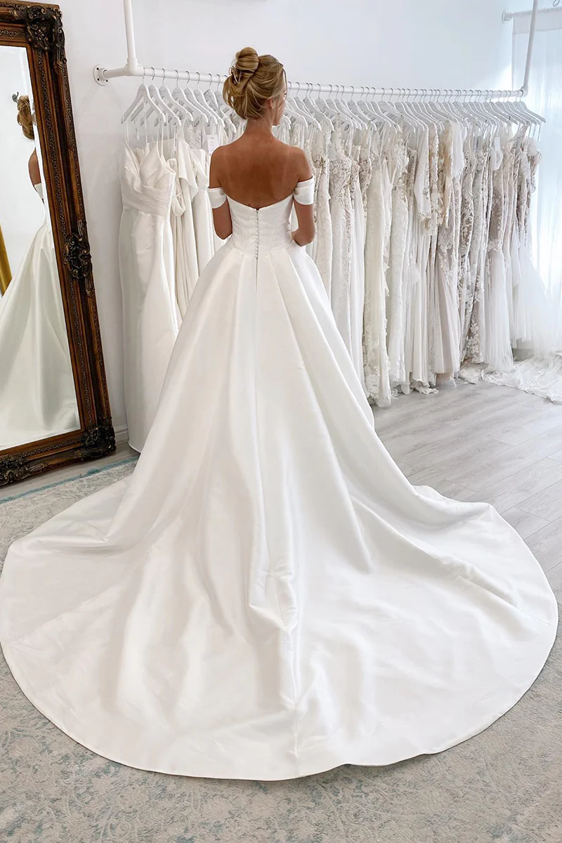 Ballkleid aus Satin, schulterfrei, schlichtes Brautkleid, Brautkleid WD649