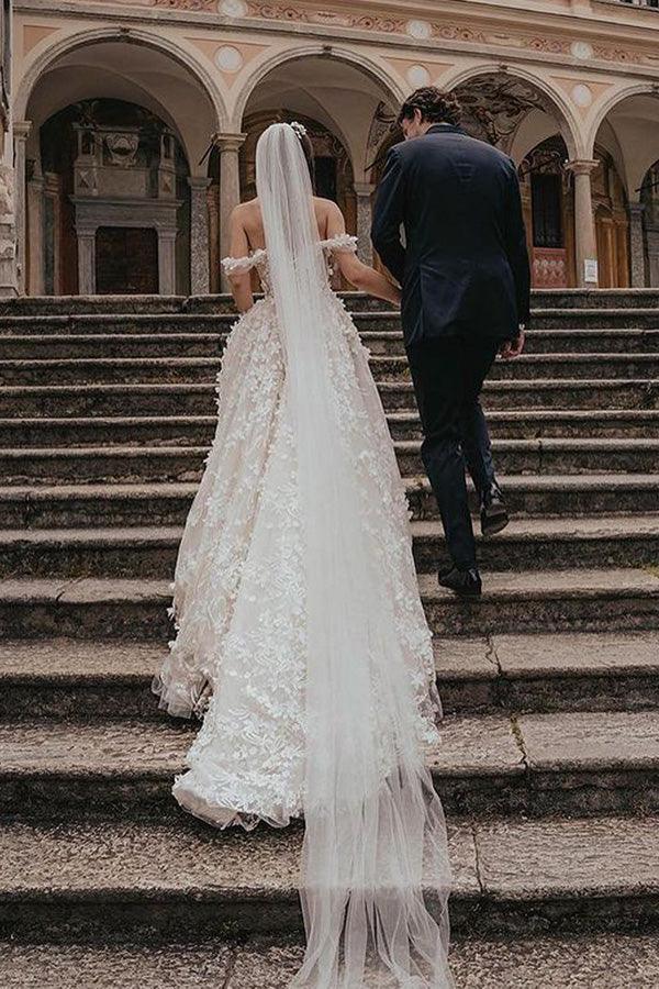 Ballkleid Off the Shoulder Tüll Brautkleider mit Spitzenapplikationen WD582