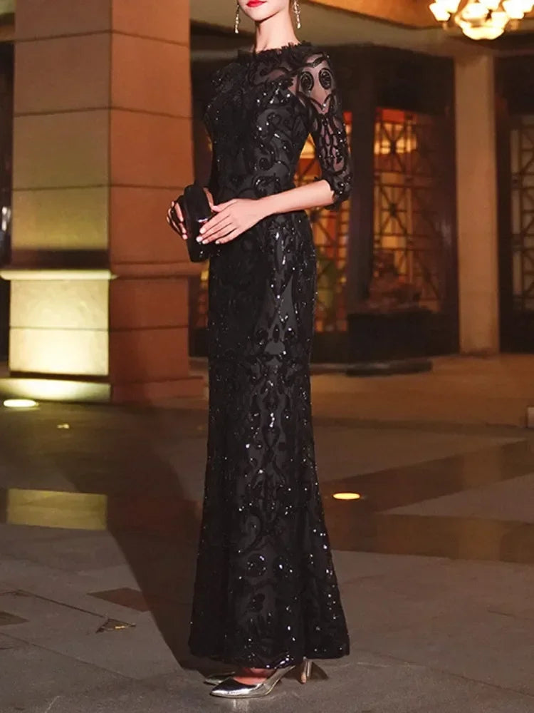 Evening Dress Solid Temperament Prom Dresses Black Elegant Fishtail Long Formal Robe Trumpet Wedding Party Vestidos-payinti