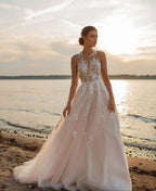 Beach A-Line Wedding Dresses O-neck Sleeveless Vestidos De Novia Custom Made Appliques Vestido De Noiva-payinti