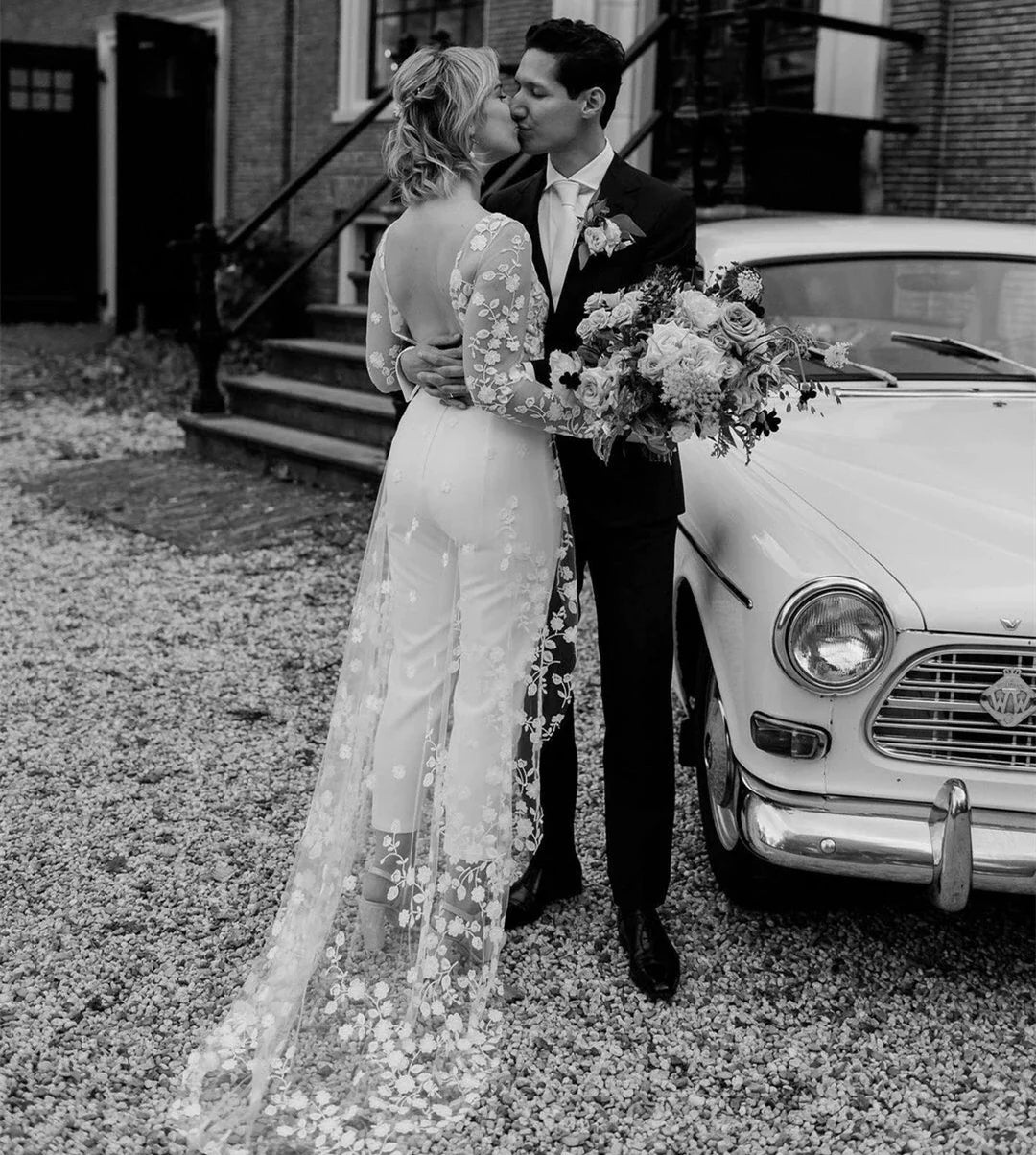 Beach Sexy Open Back Pants Suit Wedding Dresses For Women Applique Lace Long Sleeves Bridal Gowns Cheap New Vestido De Novia-payinti