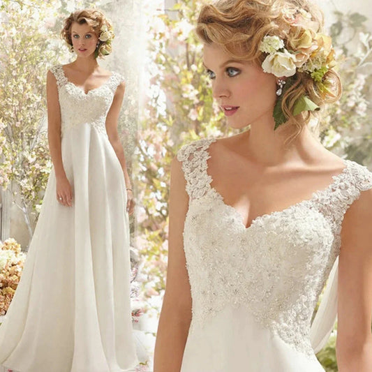 Beach Wedding Dresses Women's Elegant Double Shoulder Mermaid Chiffon Lace Applique Bridal Gowns Sexy Backless Vesido De Noiva-payinti