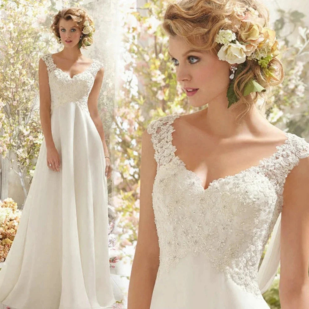 Beach Wedding Dresses Women's Elegant Double Shoulder Mermaid Chiffon Lace Applique Bridal Gowns Sexy Backless Vesido De Noiva-payinti