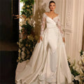 Beautiful A Line Wedding Dresses Gorgeous Satin Deep V-neck Lace Appliques Slimming Beautiful Mopping Beach Bridal Gown 2023-payinti