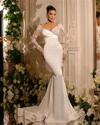 Beautiful A Line Wedding Dresses Gorgeous Satin Deep V-neck Lace Appliques Slimming Beautiful Mopping Beach Bridal Gown 2023-payinti