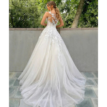 Beautiful Fascinating Sleeveless Mopping Wedding Dresses Lace Appliques Puffy Modern Gorgeous Simple Bridal Ball Gowns New 2023-payinti