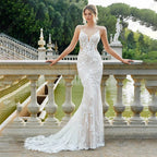 Beautiful Lace Sexy Off Shoulder Elegant Mermaid Sleeveless Deep V-neck Mop Wedding Dresses Strapless Bohemia Bridal Gowns-payinti
