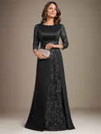 Vestido de madre de la novia de satén con encaje, corte A, largo hasta el suelo y apliques
