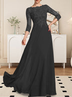 Vestido de gasa con encaje y lentejuelas para madre de la novia, corte A, largo hasta el suelo