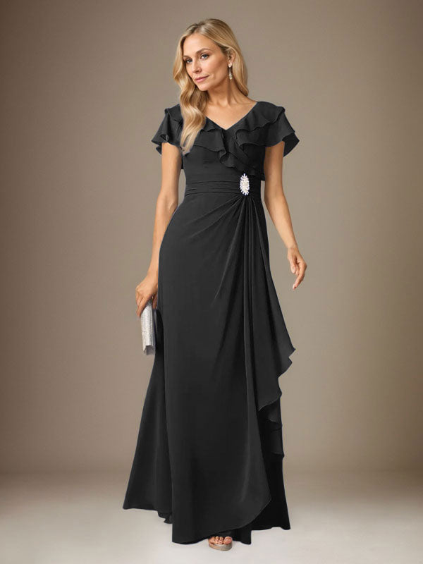 Vestido de gasa fruncido con escote en V y corte A de Stormy