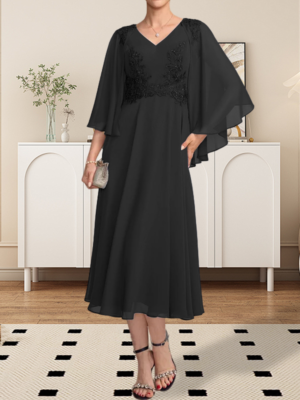 Vestido de gasa con encaje y escote en V para madre de la novia, largo hasta la rodilla, con lentejuelas y abalorios