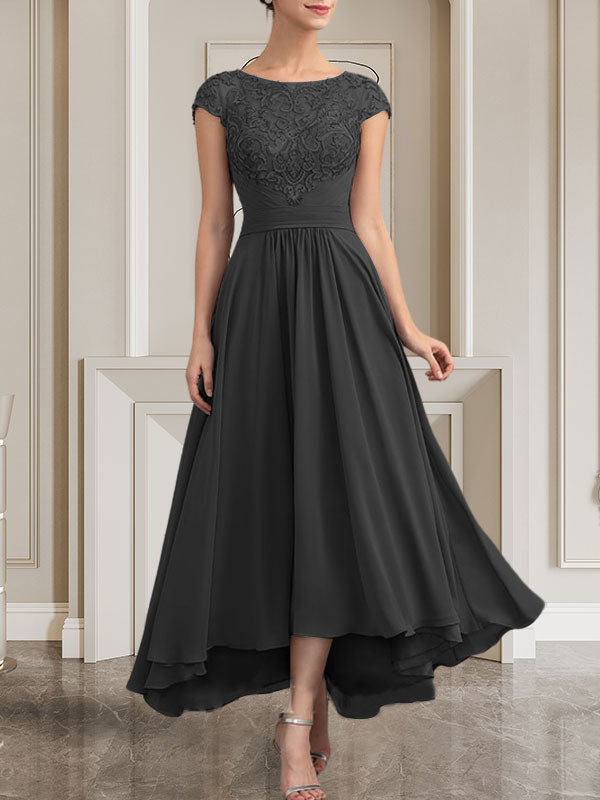 Vestido de gasa con encaje y lentejuelas para madre de la novia, corte A, largo hasta el suelo