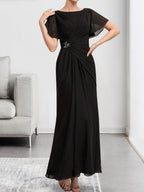 Vestido de gasa con encaje, corte A, ilusión, largo hasta la rodilla, para madre de la novia, con lentejuelas y abalorios