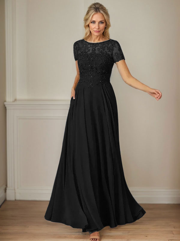 Dunkelmarineblaues A-Linien-Chiffonkleid mit U-Boot-Ausschnitt und Pailletten 