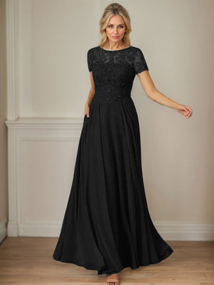 Dunkelmarineblaues A-Linien-Chiffonkleid mit U-Boot-Ausschnitt und Pailletten 