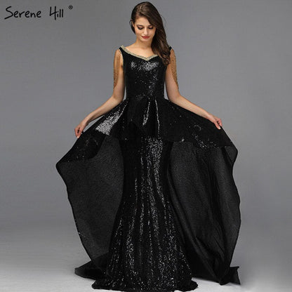 Vestido de noche sexy, sin mangas, asimétrico, negro, con hombros descubiertos y borlas, diseño Dubái, LA60798. 