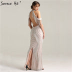 Schwarz Neckholder Backless Sexy Luxus Abendkleider 2025 Quaste Perlen Ärmellose Meerjungfrau Abendkleid LA6229 