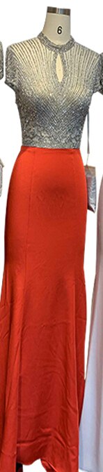 Vestidos de noche negros de satén con cuello alto y corte sirena, con cuentas y cristales, mangas cortas, sexys, LA70162 