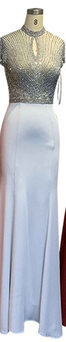 Sale Black High Neck Satin Mermaid Evening Dresses 2025 Beading Crystal Short Sleeves Sexy Evening Gowns LA70162