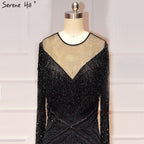 Vestido de noche negro de lujo, sexy, de corte sirena, ajustado, con borlas y mangas largas, en oferta, sin devoluciones ni reembolsos, LA60716