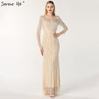 Vestido de noche negro de lujo, sexy, de corte sirena, ajustado, con borlas y mangas largas, en oferta, sin devoluciones ni reembolsos, LA60716