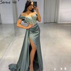 Schwarze Meerjungfrau High Split Abendkleider Kleider 2025 Satin Perlen Elegante Sexy Für Frauen Party LA71412 