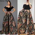 Verkauf Schwarz Off Schulter 3D Blumen Abendkleider 2025 Kurzarm A-linie Sexy Formale Kleid LA70016 