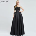 Schwarz Off Schulter Sexy A-linie Abendkleider 2025 Handgemachte Blumen Kristall Satin Formale Kleid LA70038 