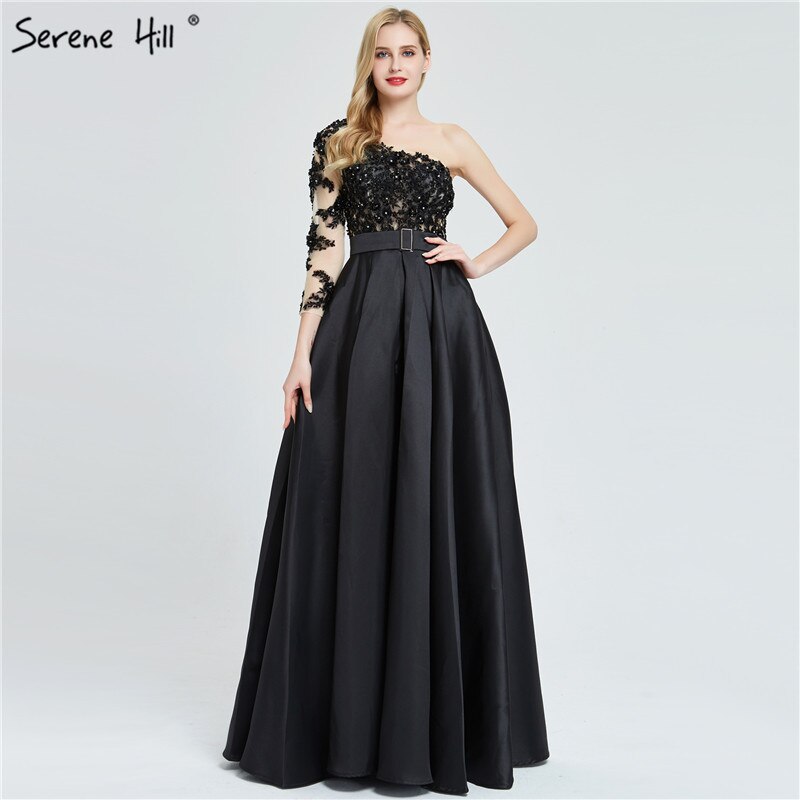 Schwarz Off Schulter Sexy A-linie Abendkleider 2025 Handgemachte Blumen Kristall Satin Formale Kleid LA70038 