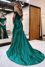 Black Off the shoulder high split mermaid prom dress