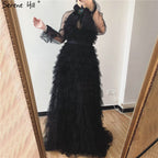 Schwarze Perspektive Sexy Abendkleider 2025 Bogen CUT-OUT Lange Ärmel Abendkleider LA60906 
