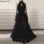 Schwarze Perspektive Sexy Abendkleider 2025 Bogen CUT-OUT Lange Ärmel Abendkleider LA60906 