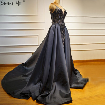 Vestidos de noche negros con escote en V, sexys y brillantes, diseño de Dubái, con lentejuelas y sin mangas, foto real LA60727
