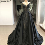 Vestidos de noche negros con escote en V, sexys y brillantes, diseño de Dubái, con lentejuelas y sin mangas, foto real LA60727