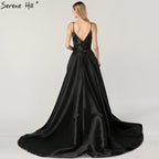Vestidos de noche negros con escote en V, sexys y brillantes, diseño de Dubái, con lentejuelas y sin mangas, foto real LA60727